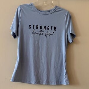 SHEIN Light Blue 'Stronger Than The Storm' Short Sleeve Tee
